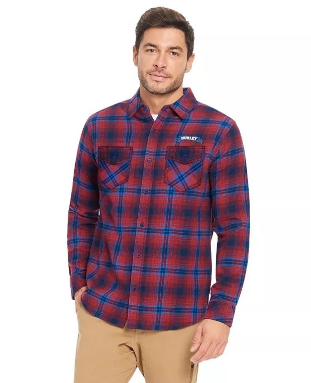 Hurley Oxford Plaid Flannel Shirt – Men’s Medium – Red / Blue – NWT